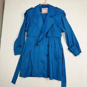 Vintage Evan-Picone Sport Blue Trench Coat Belted Double Breasted Jacket 80s/90s